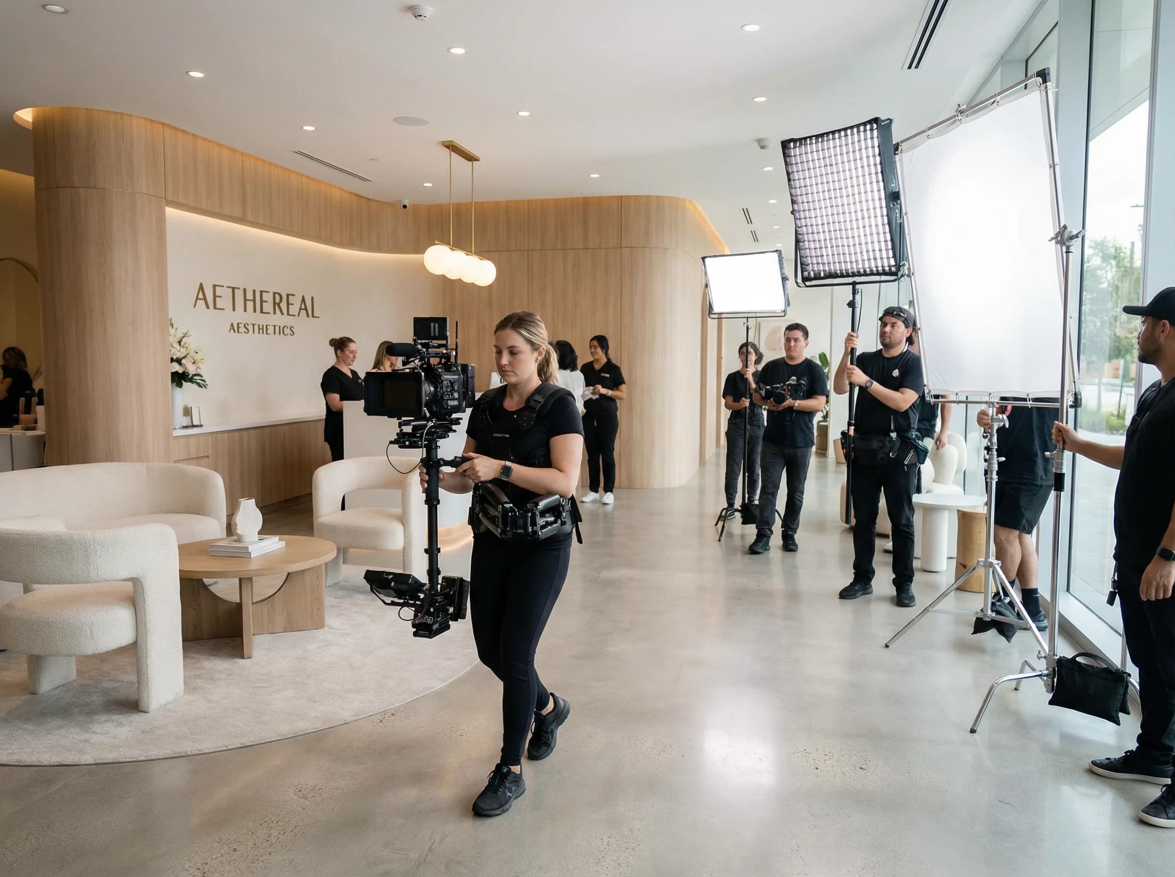 Novara team filming a professional content shoot at an aesthetics clinic